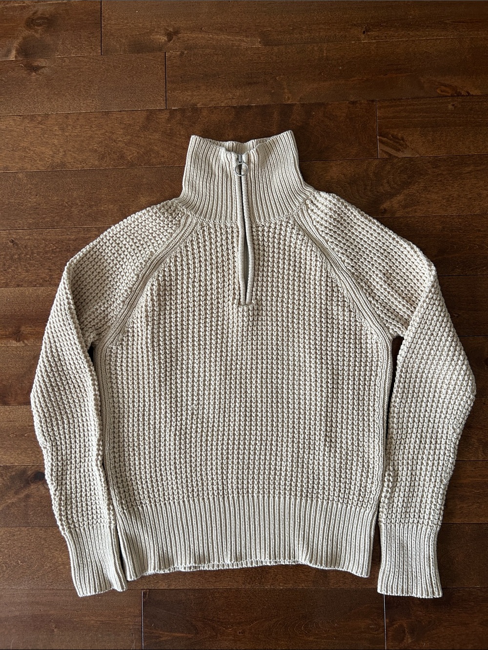 Roots Women’s Cream Half-Zip Waffle Knit Sweater, Cotton/Wool Blend